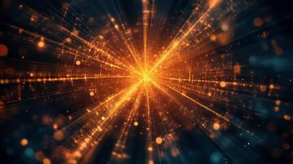 Fototapeta premium Abstract orange and dark energy burst with glowing particles and light rays.