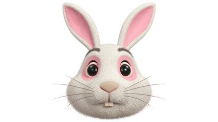 Fototapeta premium Adorable 3D rendering of a white rabbit's face with pink ears and cheeks. background removed