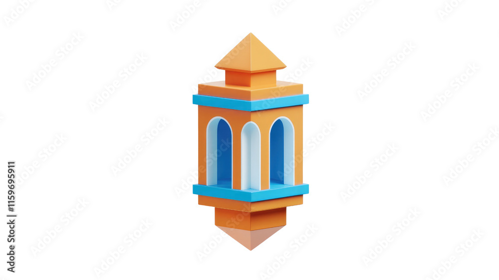 Aufkleber Stylized 3D rendering of a lantern, featuring geometric shapes and vibrant colors. background removed