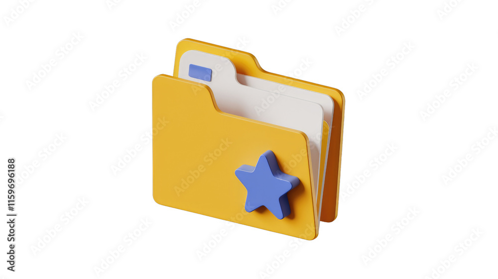 Aufkleber 3d render of a yellow folder icon with a blue star, signifying important files. background removed