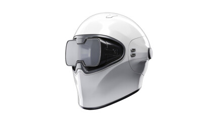 Fototapeta premium Futuristic white helmet with integrated transparent visor, sleek design. background removed