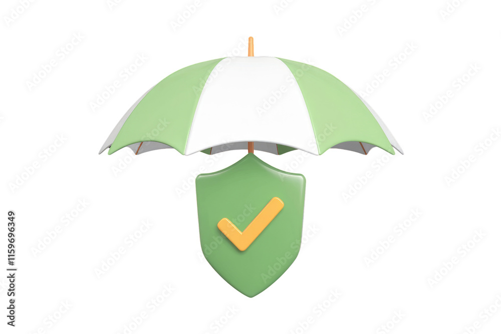 Aufkleber 3D render of umbrella protecting a shield with a checkmark, symbolizing safety and security. background removed