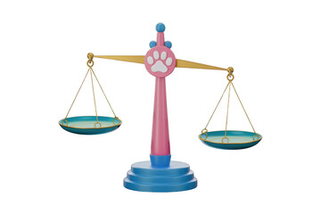 Cartoon 3D render of a pink and blue scale with a paw print, symbolizing pet weight or balance. background removed