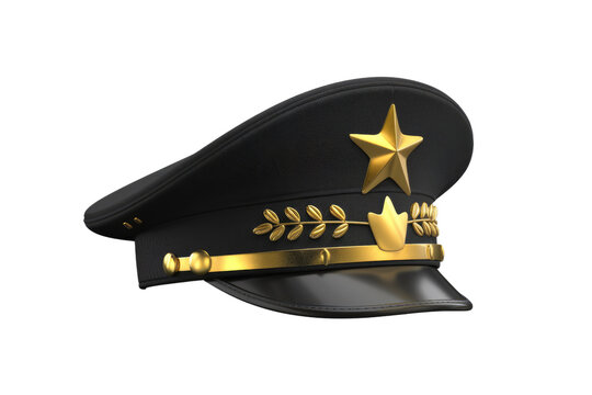 A black military officer's cap with a gold star and laurel wreath. background removed