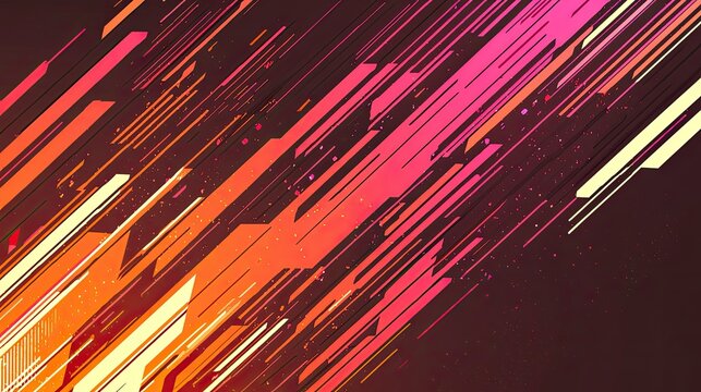 Abstract background with dynamic, diagonal lines in shades of orange, pink, and red on a dark background.