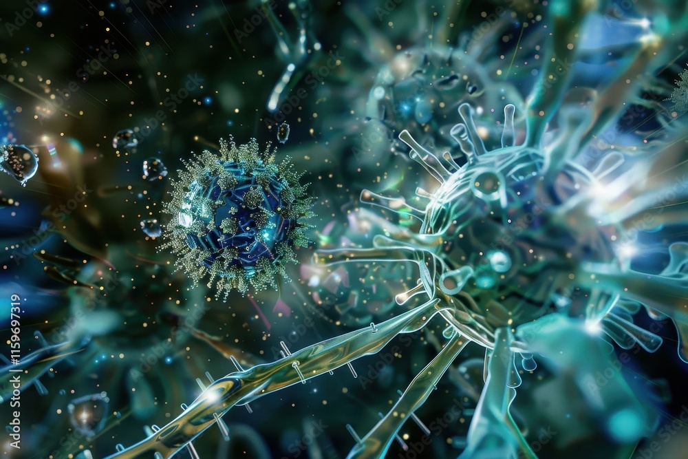 Poster Exploration of cellular structures showcasing intricate details and vibrant colors under a microscope during a scientific research study unveiling new discoveries