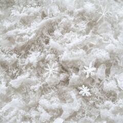 A snowy landscape with three snowflakes scattered throughout