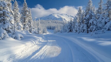 Snowy Mountain Trail Winter Landscape Scene