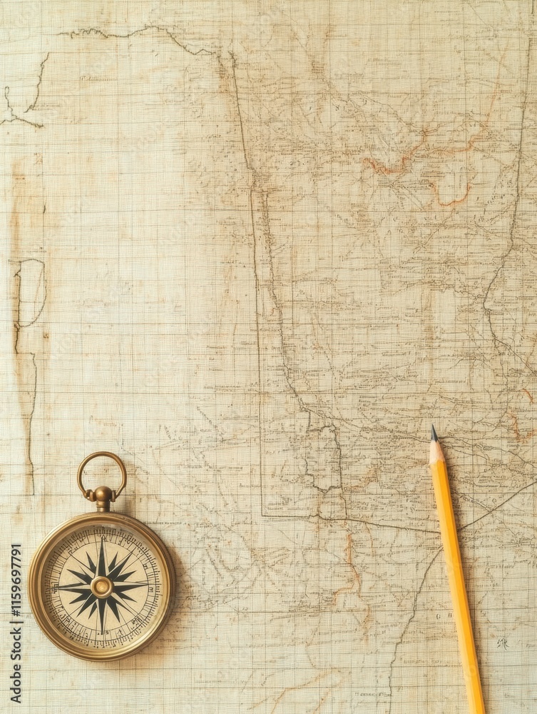 Aufkleber vintage map with compass and pencil showcasing exploration and adventure in uncharted territories. g