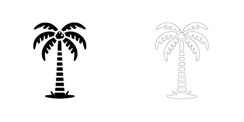 Palm Tree Icons:  A set of two palm tree icons, one solid black and one outline, perfect for summer designs and tropical themes. 