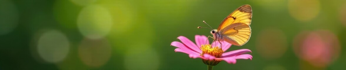 Obraz premium Delicate butterfly perches on a bright flower stem, bloom, butterfly, garden