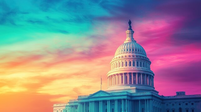Washington d.C. Capitol colorful sky depicting legislative action for universal healthcare access