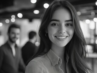 Obraz premium Confident Woman Smiling at Camera in Office Setting