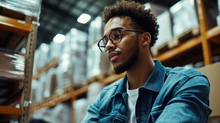 Fototapeta premium Determined Warehouse Worker in Focus