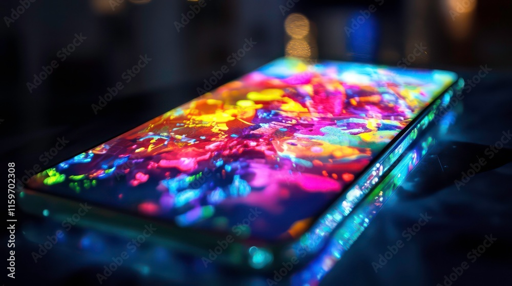 Aufkleber vibrant colorful abstract art displayed on a smartphone screen.