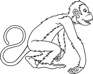 walking monkey line vector illustration isolated on white background