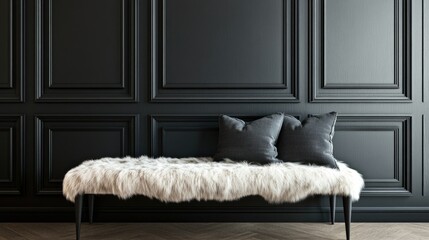 Elegant Faux Fur Sofa Bench against Dark Wall