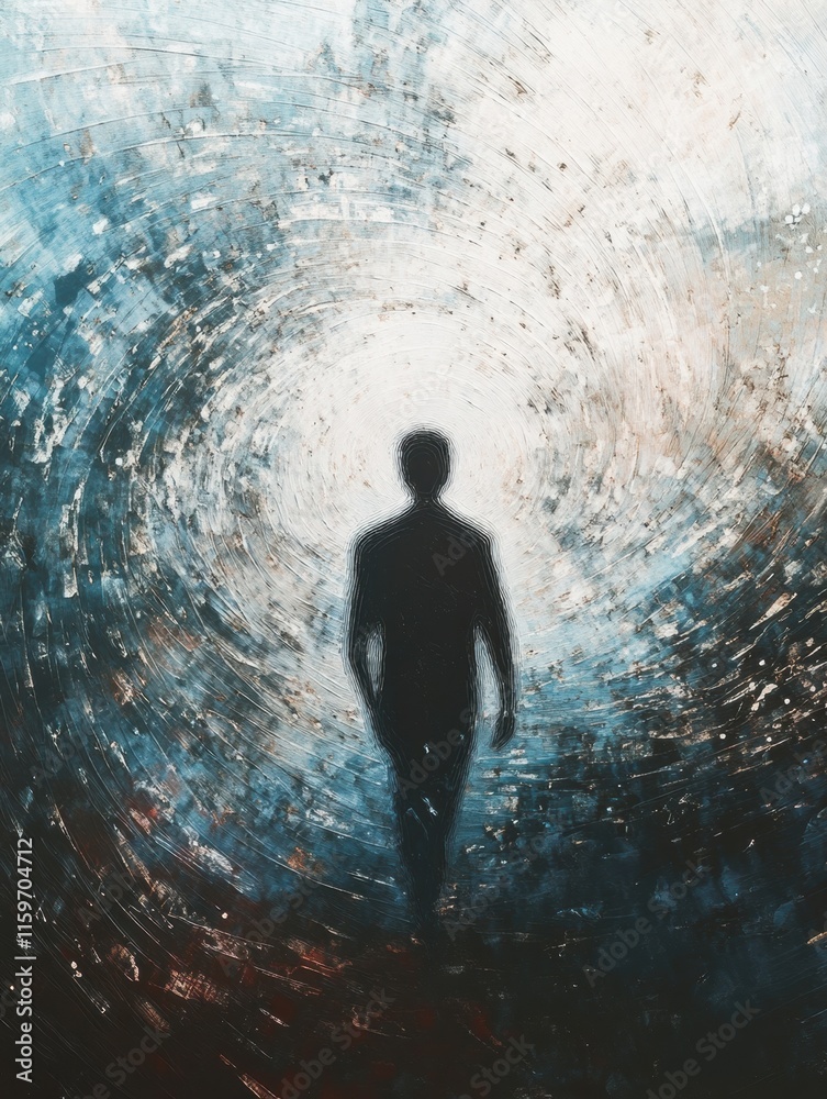 Leinwandbilder silhouette in a whirlwind of abstract lines and dots expressing feelings of isolation and loneliness