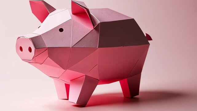 Playful Colorful Piggy Bank Origami Paper Craft Animation Illustration