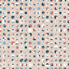 Cute Polka-Dot seamless vector pattern on light beige background. Geometric texture with tiled circles and semicircles. Great for fashion fabrics, home decor, wallpaper and packaging.