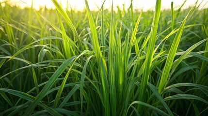 Fototapeta premium Lush Green Grass Field Basking In Sunlight