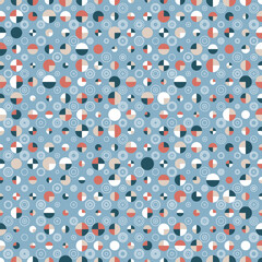 Cute Polka-Dot seamless vector pattern on light blue background. Geometric texture with tiled circles and semicircles. Great for fashion fabrics, home decor, wallpaper and packaging.