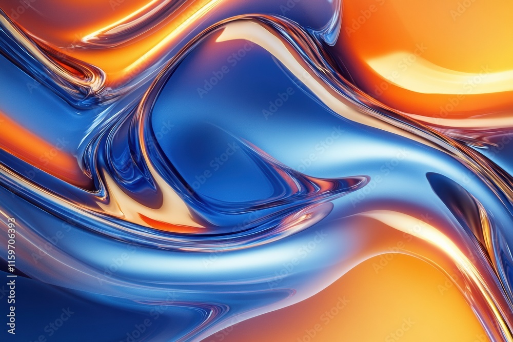 Fototapete glossy abstract waves create a dynamic visual flow in vibrant blue and orange hues. generative ai
