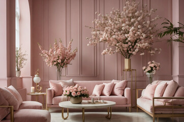 Luxurious Blush Pink Interior with Floral Elegance