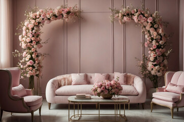Luxurious Blush Pink Interior with Floral Elegance