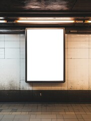 Blank white billboard mockup on subway metro