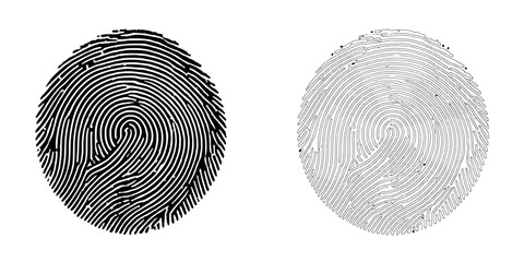 Fingerprint Scan:  High-resolution graphic design of two fingerprint scans, one in black and one in gray, offering a unique design element for security and identity concepts. 