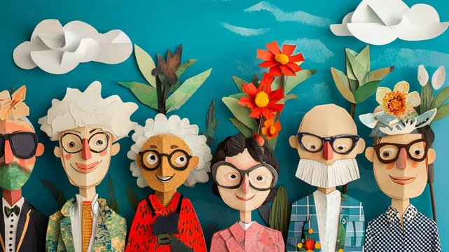 Playful Colorful Origami Paper Craft Characters Dancing at a Fun Circus Party