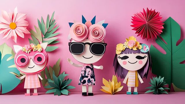 Playful 3D Origami Paper Craft Characters in Colorful Carnival Design