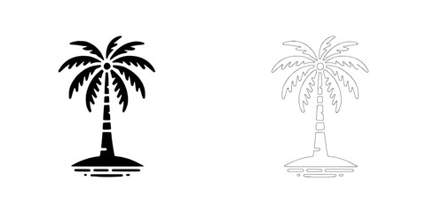 Palm Tree Island Paradise:  Two stylish palm tree illustrations, one solid and one outlined, perfect for summer branding or tropical designs. 