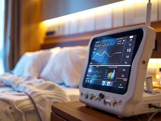 Fototapeta premium Medical device on bedside table showing vital signs.