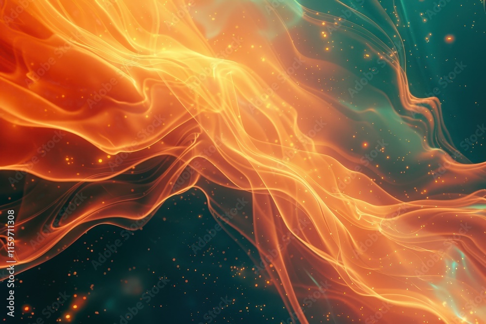 Poster Abstract colorful wave patterns create a dynamic display of light and movement in a dark background environment
