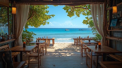 Fototapeta premium Beachfront Restaurant Offers Stunning Ocean Views