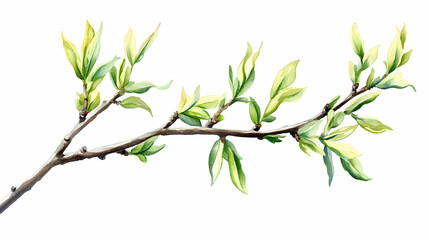 Fototapeta premium Watercolor illustration of a willow twig with leaves isolated hand drawn design ideal for cards logos decorations invitations and cosmetic applications. Willow. Illustration