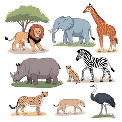 Naklejka premium Safari Wildlife Emoji Set 10 Majestic Animals with Clean White Background
