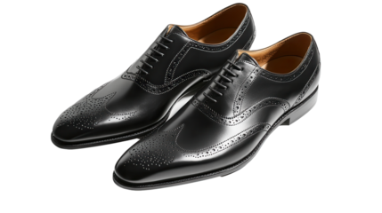 Elegant black dress shoes crafted for formal occasions with detailed brogue design and polished finish for a sophisticated look