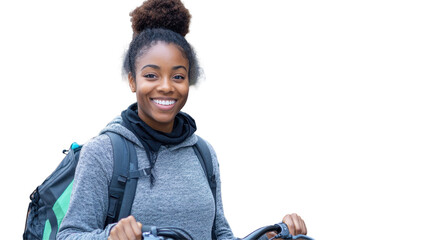 Smiling man with glasses and curly hair wearing a casual shirt and backpack, standing against a transparent background in a relaxed pose