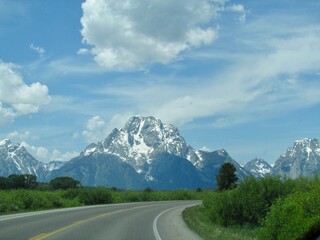 Grand Teton National Park mountain view with a road in the foreground