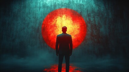 Obraz premium A man stands in front of a red circle