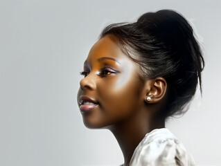 Naklejka premium Teen African-American girl with relaxed hair in bun, against light gray background