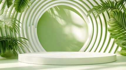 3d rendering of Green and white abstract geometric background. Scene for advertising, technology,...