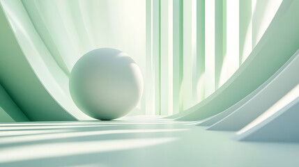 3d rendering of Green and white abstract geometric background. Scene for advertising, technology, showcase, banner, game, sport, cosmetic, business, metaverse. Sci-Fi Illustration. Product display