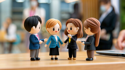 Happy Vibe Atmosphere in Workplace. Employee Workers in Business Work Attire Gather and Talk in Office Diorama