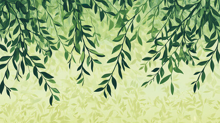 Overlapping flexible willow branches with leaves, landscape, willow, greenery. Willow. Illustration