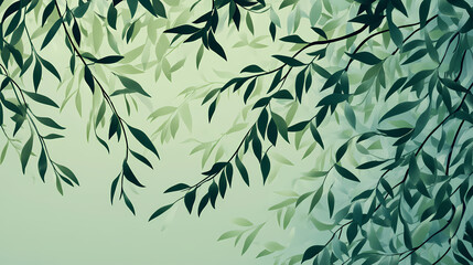 Overlapping flexible willow branches with leaves, landscape, willow, greenery. Willow. Illustration