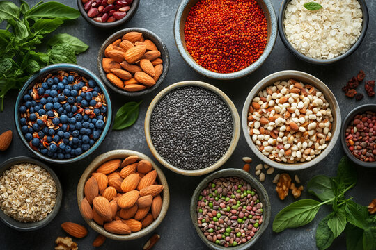 Naklejki Discover the vibrant world of premium functional food ingredients on display